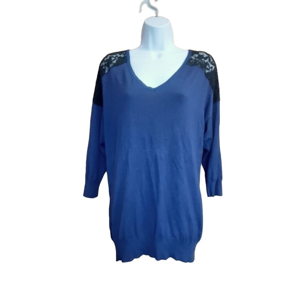 Torrid Women's Lttice Sleve And Neck Top Blue/Black Size 2